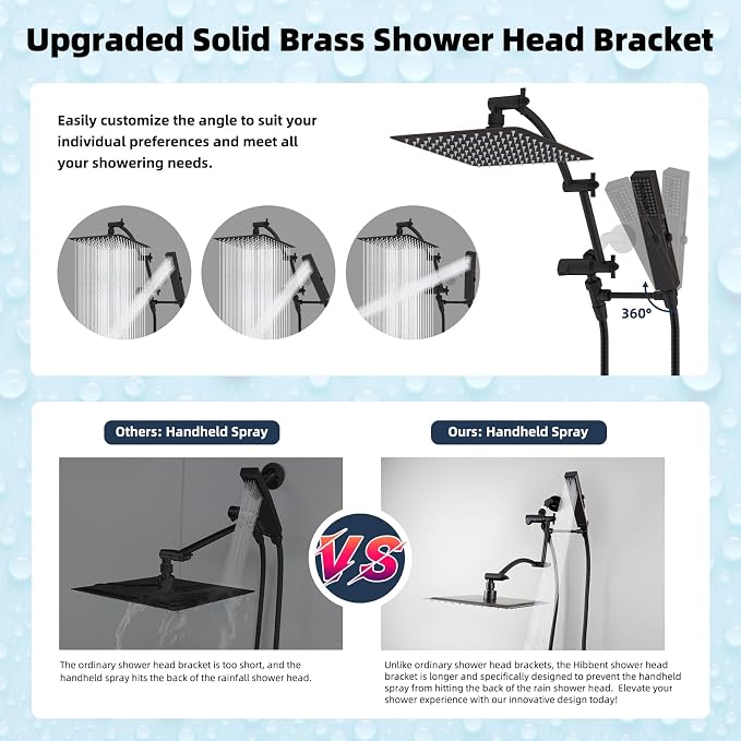 Hibbent All Metal CUPC Certified 10'' Rain Shower Head, Dual Shower Head Combo, High Pressure Handheld 4 Sprays Shower Wand, 16'' Adjustable Extension Arm, 71'' Hose, Shower Holder, Oil-Rubbed Bronze