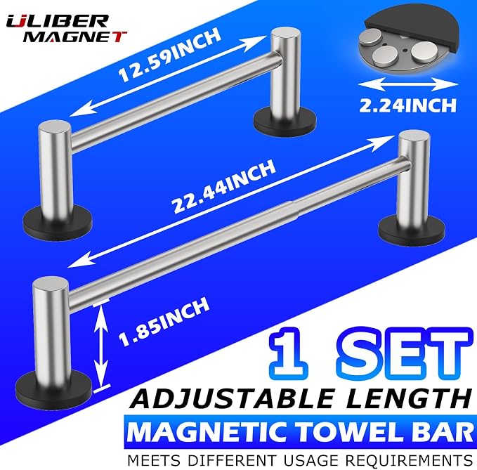 ULIBERMAGNET Heavy Duty Magnetic Towel Bar,1 Set Magnetic Towel Holder Rail Silver with Adjustable Length, Non-Slip Stainless Steel Towel Rail for Refrigerator, Oven, Dishwasher, Cabinet, Laundry