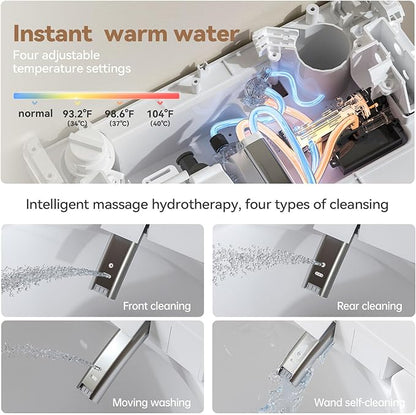 MEJE #MZE014P - Intelligent Wall-Hung Toilet, One-piece Elongated Smart Toilet with Bidet Built in,Heated Seat, Warm Air Dryer,Auto Flush, Auto Open and Close, Remote Control, Night Light, White