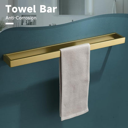 Brushed Gold 5-Pieces Bathroom Hardware Set Towel Bar Set,Stainless Steel Bathroom Hardware 23.6 Inch Towel Bar Towel Holder Set Wall-Mounted
