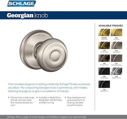 SCHLAGE F40 GEO 619 Georgian Door Knob, Bed & Bath Privacy Lock, Satin Nickel (Pack of 4)