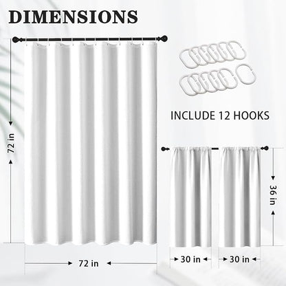 Shower Curtain Set, for Bathroom Decor 72" x 72", Modern White | White Waffle Textured Solid Waffle Textured Cloth Waterproof Matching Window Shower Curtain 36 x 30 Inches