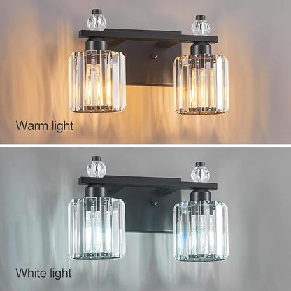 Bathroom Vanity Lights 2-Light Sand Black Modern Crystal Vanity Light Fixtures Over Mirror Crystal Bathroom Vanity Lighting Fixtures