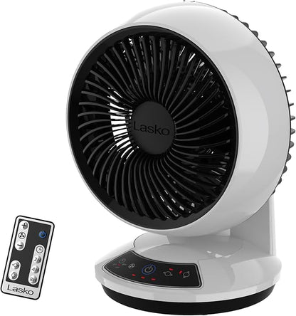 Lasko Whirlwind Orbital Motion Air Circulator Table Fan, 3 Speeds, Timer, Dark Mode, Remote Control for Small and Medium Sized Rooms, White, A12557