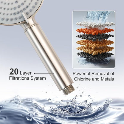 OFFO Filtered Shower Head with Hose, 20 Stage Shower Head with Filters for Hard Water with 60" Stainless Steel Hose, 6 Modes High Pressure Shower Head to Remove Chlorine, Brushed Nickel