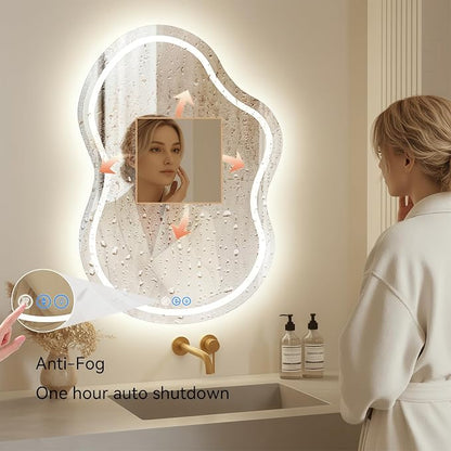 Irregular Wall Mirror 24 x 36 Inch, Lighted Mirrors for Bathroom Wall, Asymmetrical LED Mirror for Bathroom with Anit-Fog, Dimmable, Memory Function (Horizontal/Vertical)