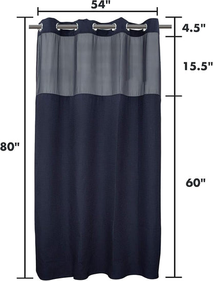 River Dream Cotton Blend Fabric Shower Curtain Set with Liner, Navy, 54x80 | Waffle Weave, No Hook Needed, with Snap in Replacement Liner, Top Sheer Window, Hotel Quality Fabric for Bathroom
