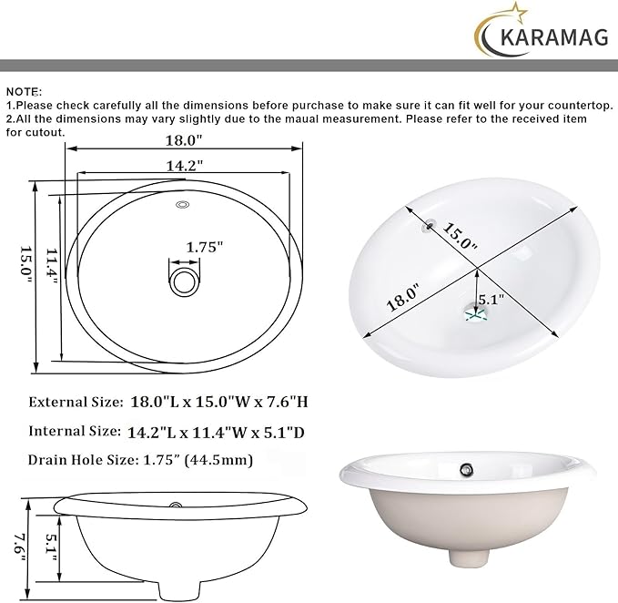 Bathroom Vessel Sink 18'' x 15'' Semi Recessed Bathroom Sink Oval Drop-in Vanity Sink with Overflow White Ceramic Modern Art Basin