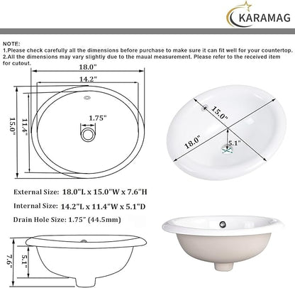 Bathroom Vessel Sink 18'' x 15'' Semi Recessed Bathroom Sink Oval Drop-in Vanity Sink with Overflow White Ceramic Modern Art Basin