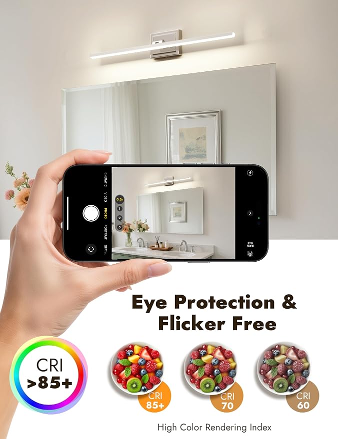 31.5 Inch Modern Bathroom Light Fixture, 18W 5CCT Dimmable LED Chrome Bathroom Vanity Lights Over Mirror, Vanity Lights for Bathrooms Restroom Mirror- ETL Certified