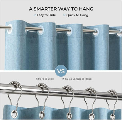 River Dream Linen Textured No Hooks Shower Curtain with Liner,Blue,71x74 | with Snap-in Liner,Heavy Duty Fabric,Quick Dry,Bottom Magnets,Water-Repellent,Washable,Farmhouse Bathroom Set
