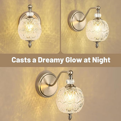 1 Piece Brushed Nickel Wall Sconce, 1-Light Mid Century Modern Brushed Nickel Finish Wall Sconce with Globe Glass Shade, Modern Light for Bathroom, Bedroom, Living Room,Powder Room