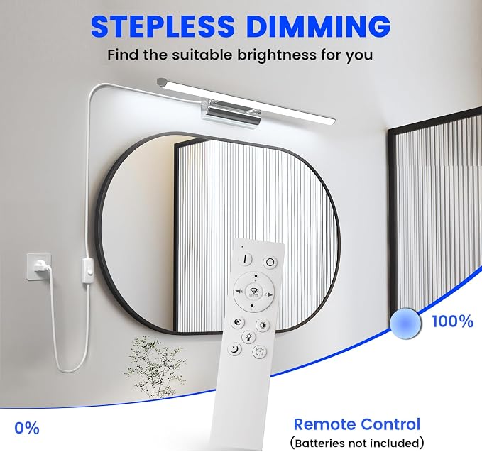 Bonlux 9W Bathroom LED Vanity Light 22 inch, 3 Color Adjustable 3000K/ 4000K/ 6000K, Dimmable Wall Mounted Plug in Light Fixture with Remote Control Memory Function for Cabinet Mirror Lighting