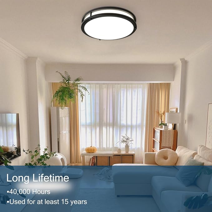 13inch LED Flush Mount Ceiling Light Fixture Dimmable Matte Black, Easy Install LED Ceiling Lamp Fixture Without Flicker, Super Bright 36W 3600LM 5CCT Warm to White Light 3000K to 6000K 2-Pack