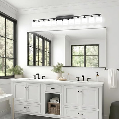 12 Light Black Vanity Lights for Giant Mirror, Bathroom Vanity Lights Over Mirror with Milky White Frosted Glass Shades,78.8 inch Bathroom Light Fixture for Mirrors, E26