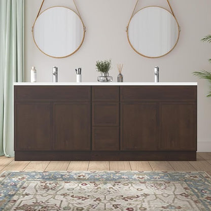 HomeBeyond 78 Inches Bathroom Vanity Base Cabinet Without Sink, Double Sink Top Sturdy Floor Mounted Cabinet with Door & Soft Closing Drawers, Brown, VA4133-2+VA4112-3