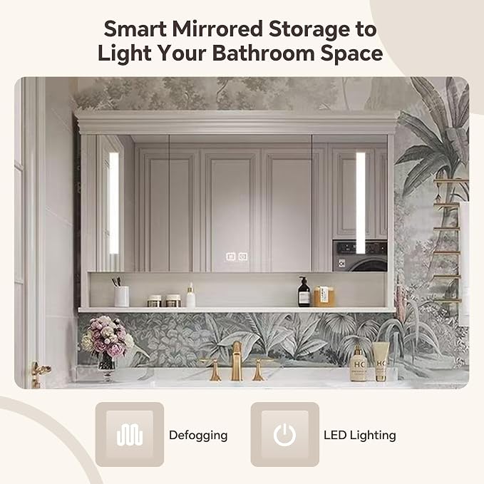 American Minimalist Bathroom Vanity with Sink Mirror 36-92IN, Premium Solid Wood Vanity with LED Lighting& Defogging
