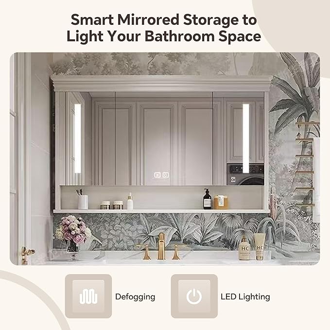 American Minimalist Bathroom Vanity with Sink Mirror 36-92IN, Premium Solid Wood Vanity with LED Lighting& Defogging