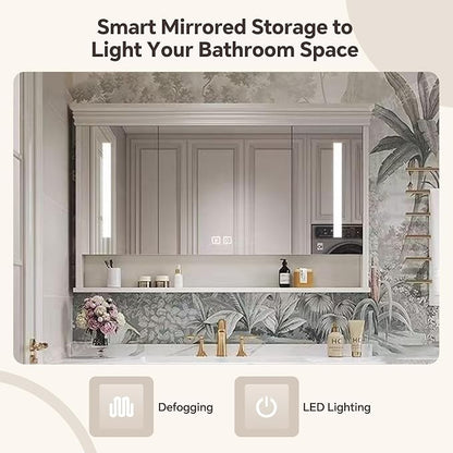 American Minimalist Bathroom Vanity with Sink Mirror 36-92IN, Premium Solid Wood Vanity with LED Lighting& Defogging