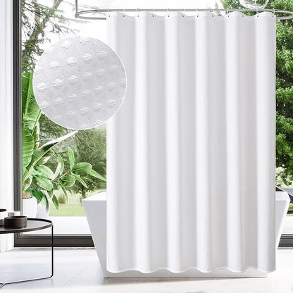 MitoVilla Extra Long Shower Curtain 72 x 84, White Waffle Farmhouse Fabric 84 inch Shower Curtain, XL Shower Curtains for Bathroom Decor, Luxury Weighted Shower Curtain 84 inch