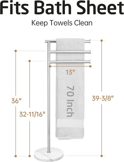 KES Free Standing Towel Racks for Bathroom, 3 Swivel Bars 40-Inch Bath Towel Rack Stand with Weighted Marble Base, Premium 18/8 Stainless Steel Polished Finish, BTH219
