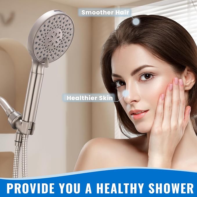 Filtered Shower Head with Handheld, High Pressure 9-Spray Modes Detachable Shower Head with Filter for Hard Water-Remove Chlorine & Impurities, 2 Filters, Brushed Nickel