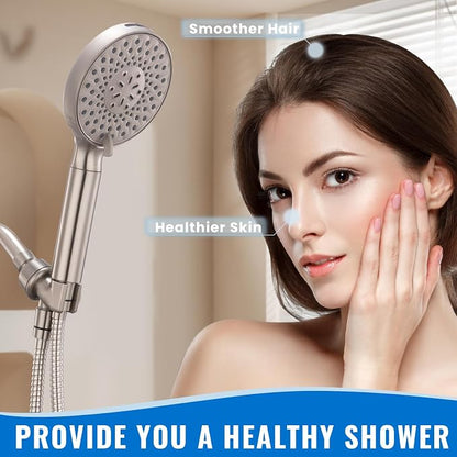 Filtered Shower Head with Handheld, High Pressure 9-Spray Modes Detachable Shower Head with Filter for Hard Water-Remove Chlorine & Impurities, 2 Filters, Brushed Nickel