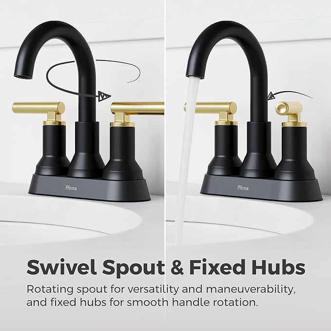 Pfister Capistrano Bathroom Sink Faucet, 4-Inch Centerset, 2-Handle, 3-Hole, NSF Certified, Matte Black and Brushed Gold Finish, LF048CSOBBG