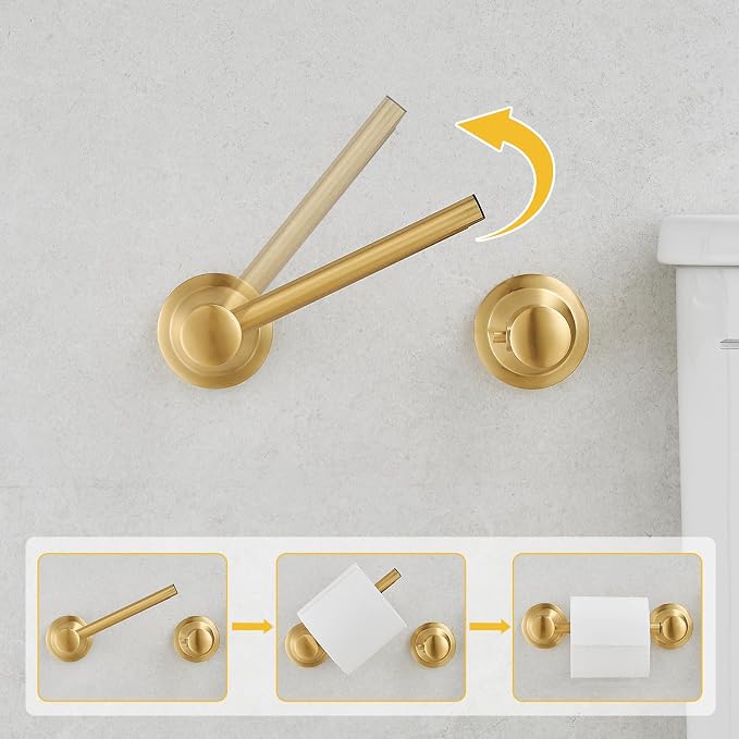 Bathroom Toilet Paper Holder Wall Mount Tissue Holder Brushed Gold | Rustproof Toilet Tissue Roll Holder, Flexible Double Post Pivoting Handle, Bathroom Accessories SUS304 Stainless Steel