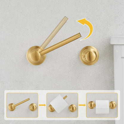 Bathroom Toilet Paper Holder Wall Mount Tissue Holder Brushed Gold | Rustproof Toilet Tissue Roll Holder, Flexible Double Post Pivoting Handle, Bathroom Accessories SUS304 Stainless Steel