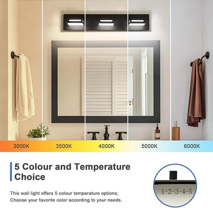 LED Modern Bathroom Light Fixtures, 3-Light 24-Inch Dimmable 5CCT Adjustable Matte Black Vanity Lights for Bathroom Lighting Fixtures Over Mirror, 350° Rotatable Wall Lamp