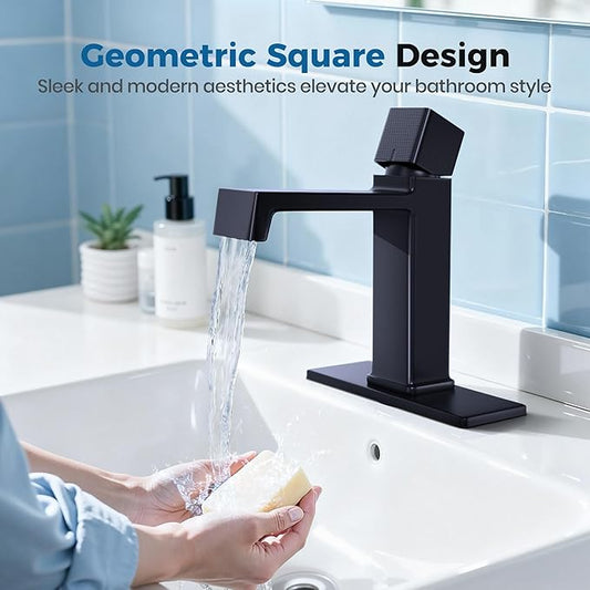 Single Handle Bathroom Faucet for 1 or 3 Hole,7.5'' Matte Black Vanity Single Handle Faucet with Solid Brass Body,Easy Install for Bathroom,Vanity