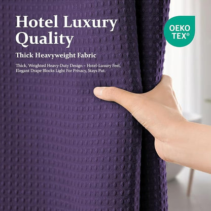 Stall Waffle Shower Curtain 256 GSM Heavy Fabric 60x72 Purple | 60 Inch Wide, Thick Cloth, Weighted Hem, Water Repellent, Hotel Luxury Polyester Shower Curtain Set for Bathroom 10 Hooks