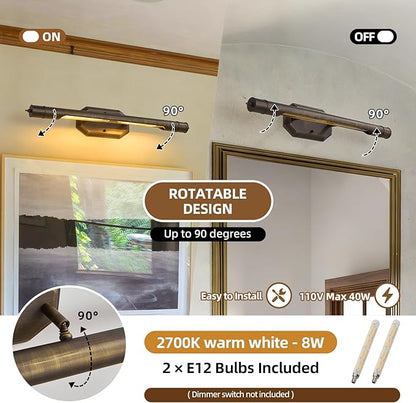 Bronze Vintage Picture Light Hardwired - 27.5 In Art Deco Lights Over Mirror Portrait Pictures Frame - Wall Sconce Lighting Fixture for Museum Bathroom Vanity Gallery Artwork Library Cuadros Painting