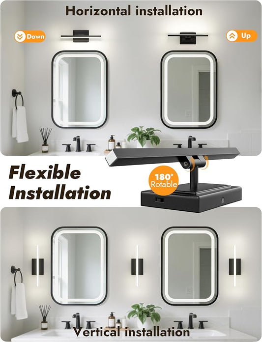 15.7 Inch Modern Bathroom Light Fixture, 12W 5CCT Dimmable LED Black Bathroom Vanity Lights Over Mirror, Vanity Lights for Bathrooms Restroom Mirror- ETL Certified