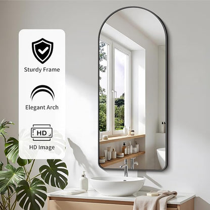 FORBATH Large Arched Wall Mirror 48x20 Inch, Black Arch Bathroom Mirror with Aluminum Frame, Arched Mirror for Dresser, Fireplace,Entryway,Home Decor,Hanging or Leaning Against Wall