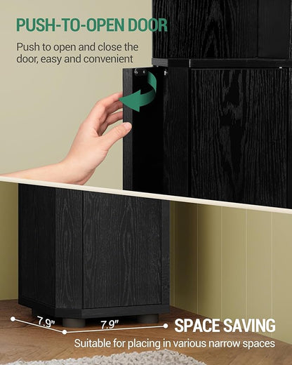 Corner Cabinet, Small Bathroom Corner Cabinet with Doors, Narrow Storage Cabinets with Adjustable Shelves, Bathroom Organizers and Storage for Small Space, Black BC20004X