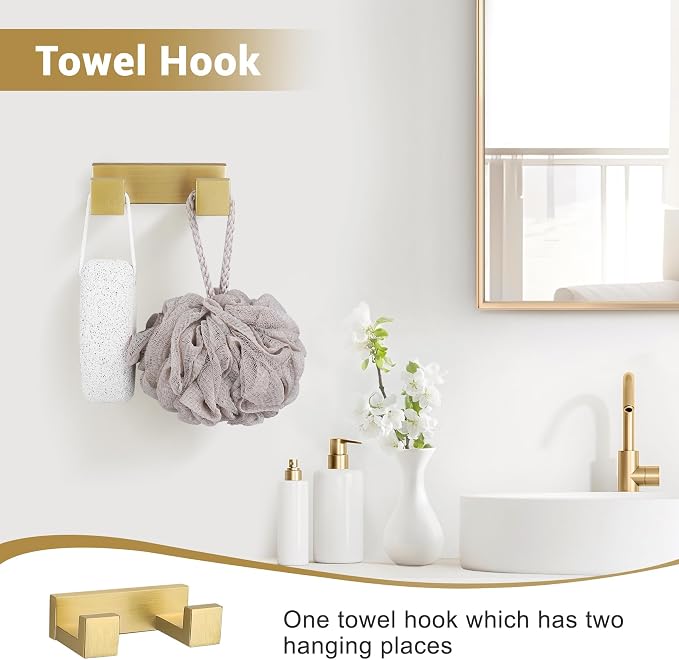 Lairuier Brushed Gold Bathroom Accessories, 23.6 inches Towel Bar Set | Including Towel Bar, Towel Holder, Toilet Paper Holder, Towel Hook, SUS304 Stainless Steel Bathroom Towel Holder Hardware Set