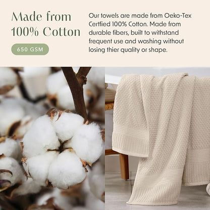 100% Cotton 6 Piece Bath Towel Set | Beige Towels | Oeko‑TEX Standard 100 | Soft & Absorbent, Quick‑Dry | Trinity Collection - Sand