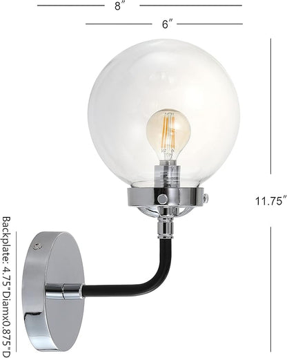 JONATHAN Y 6" Chrome/Black 1-Light LED Wall Sconce Vanity Lighting, Clear Glass Globe Shade Modern Contemporary Sconce for Bathroom Mirror, Hallway, UL Listed (JYL9056A)