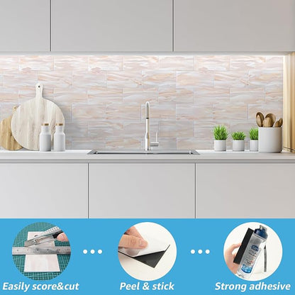 Art3d 102-Pack Peel and Stick Backsplash on Subway Tile, Yellow Jasper | 3 x 6 in, PVC, Self Adhesive, Waterproof, Traceless Peel, Modular Splicing, Ideal for Vanities, Bathrooms