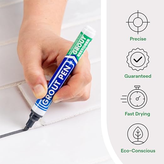 Grout Pen Dark Grey Tile Grout Paint Marker - 2 Pack w/Extra Tips (7mL) | Waterproof Grout Refresh Restorer for Kitchen & Bathroom, Tile Grout Colorant and Sealer Pens - Narrow Tip 5mm - Dark Grey