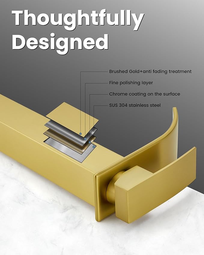 Airuida Brushed Gold Tall Waterfall Bathroom Vessel Sink Faucet Modern Bathroom Vanity Faucet Single Handle Single Hole Farmhouse Bar Mixer Tap Washbasin Faucet Deck Mount