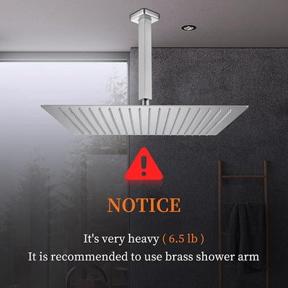 16 Inch Square Rain Shower Head | 304 Stainless Steel, 324 Jets, Ultra Thin High Pressure Bathroom Rainfall Showerhead, Brushed Nickel