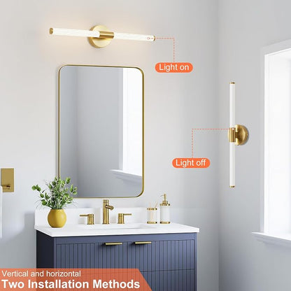 Gold Wall Sconces Set of Two Hardwired LED Vanity Light 23" | Dimmable 5CCT LED Bathroom Light Fixtures, 360° Full Lighting, Modern Vanity Light Bar for Bathroom Mirror
