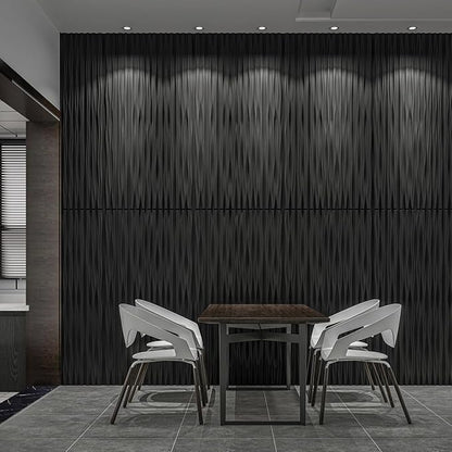Art3d 46.2 SF Large 3D Wall Panels for Interior Décor, PVC Textured Wavy Wall Panels for Living Room, Bedroom and Office, Pack of 6 (47.2"×23.6"), Black