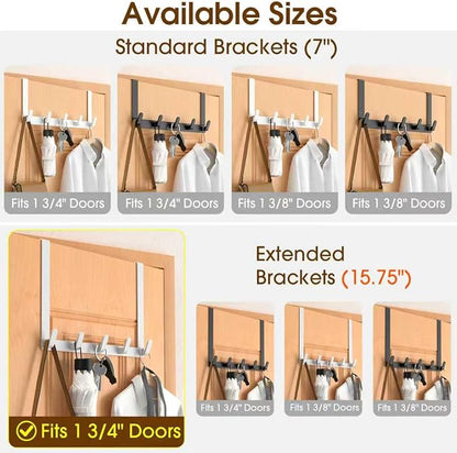 Long Over The Door Hooks with 15.75-inch Arms for Easier Access By Women, Heavy Duty Door Hanger for Winter Coat, L16U, Fits Standard 1 3/4'' Doors, Towel Racks Organization, White