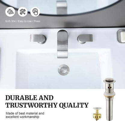 Pop up Sink Drain Stopper for Bathroom Vessel Vanity Sink Art Basin Brushed Nickel, Small Cap with Overflow, Metal Pop up Drain Strainer with Detachable Basket Stopper | Pop Up Drain, Made of Metal, Small Cap, with Detachable Basket Stopper, Drain Fast...