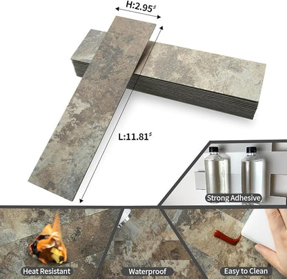 AULIGET 40-Piece Beige & Brown Slate Peel and Stick Backsplash Wall Tiles, 3" x 12" PVC Faux Stone Stick on Tiles for Backsplash Kitchen, Bathroom, Laundry Room, Camper, Fireplace