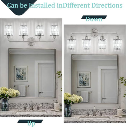 Brushed Nickel Vanity Lights 4-Light Crystal Bathroom Light Fixtures | Modern Bathroom Vanity Light E26 Wall Light over Mirror (Exclude Bulb)